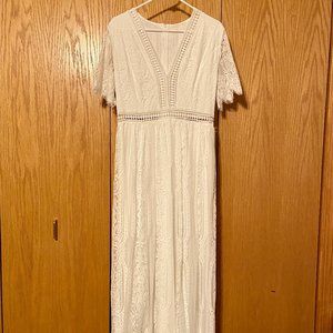 Ecosunny Women's Deep V Neck Short Sleeve Floral Lace Maxi Dress, Size L